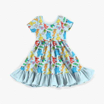 OG Sesame Street Bamboo Short Sleeve Ruffle Dress