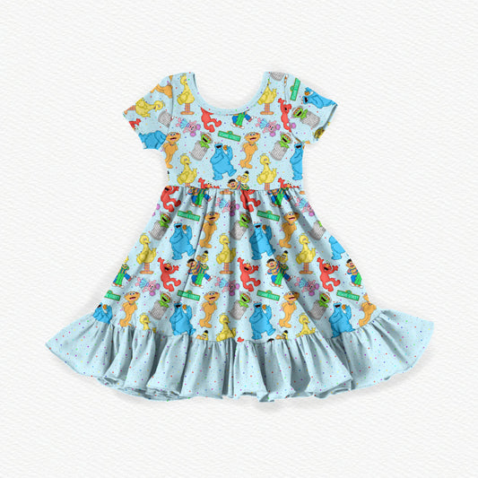 OG Sesame Street Bamboo Short Sleeve Ruffle Dress