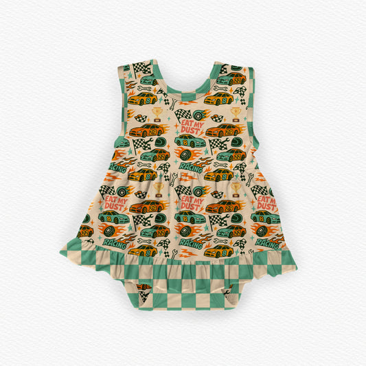 Race Time With Dad Bamboo Tank Ruffle Dress Bodysuit