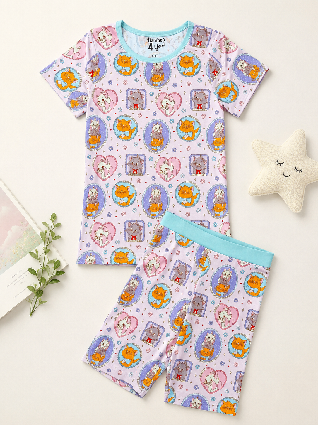 Feline Fancy Bamboo Short Sleeve & Shorts Two Piece Pajama Set