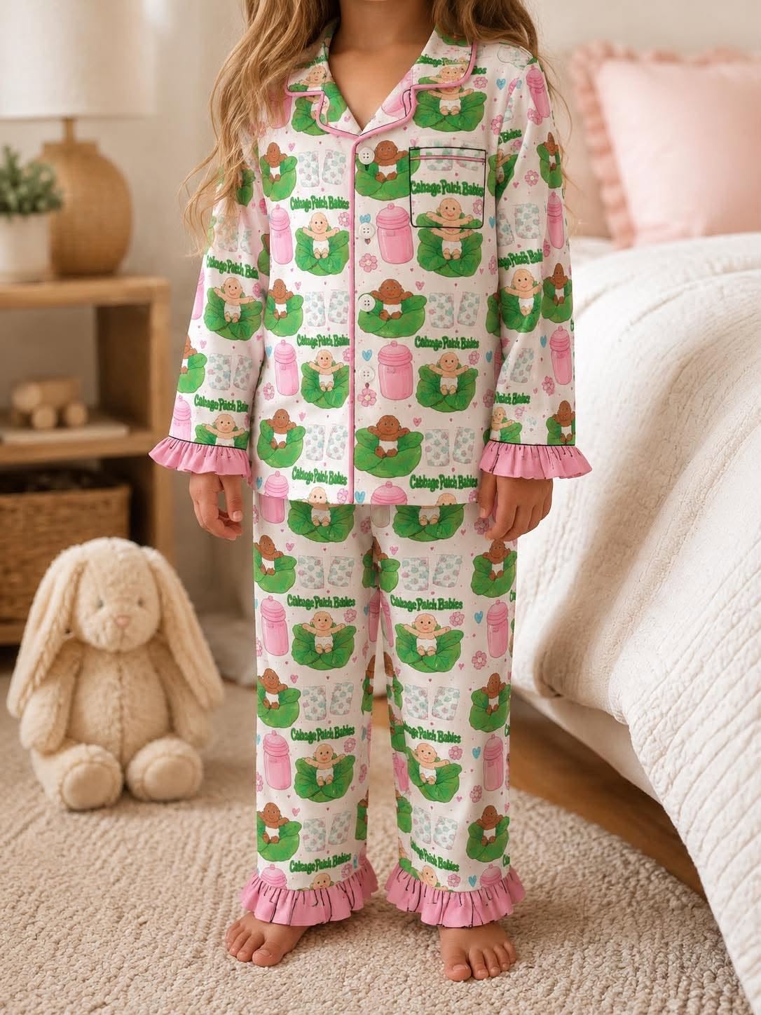 Cutie Patch Bamboo Ruffled Long Sleeve & Pants Two Piece Sleepover Lounge Set