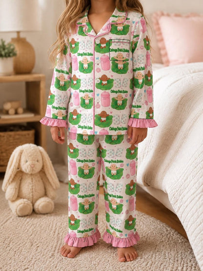 Cutie Patch Bamboo Ruffled Long Sleeve & Pants Two Piece Sleepover Lounge Set
