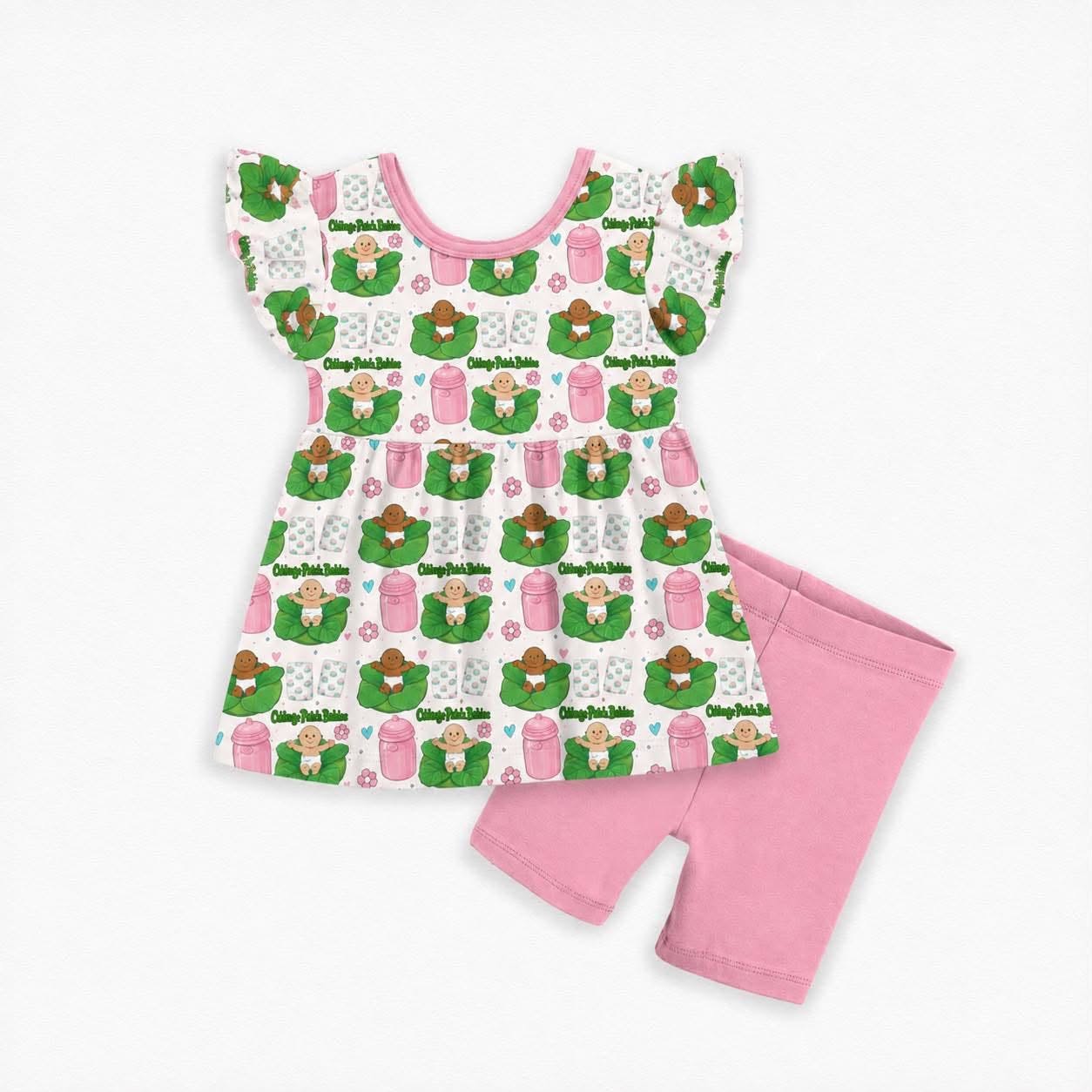 Cutie Patch Bamboo Flutter Sleeve Peplum & Shorts Set