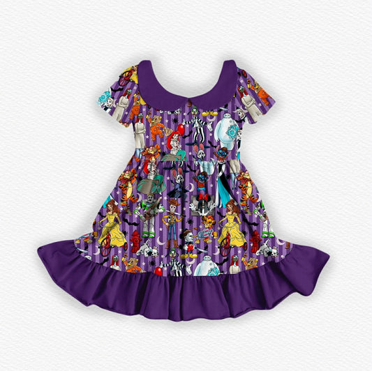 Storytime Scares Purple Bamboo Collared Short Sleeve Dress