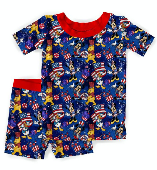 Red, White, and Magic Bamboo Short Sleeve & Shorts Two Piece Pajama Set