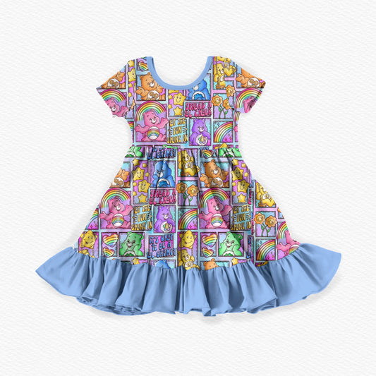 Care Bears Patchwork Bamboo Short Sleeve Ruffle Dress