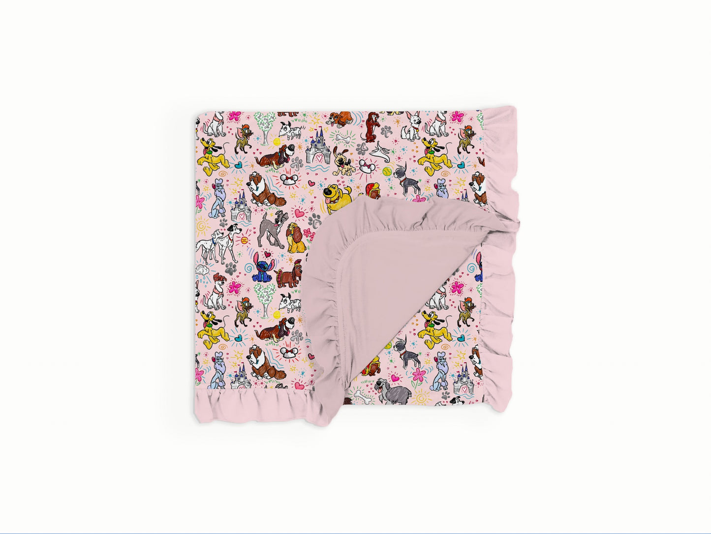 Pink Pups Double Layer Ruffle Trim Bamboo Blanket