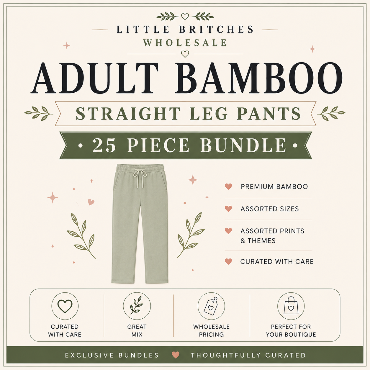 Adult Bamboo Straight Leg Pants Only | 25 Piece Wholesale Assortment
