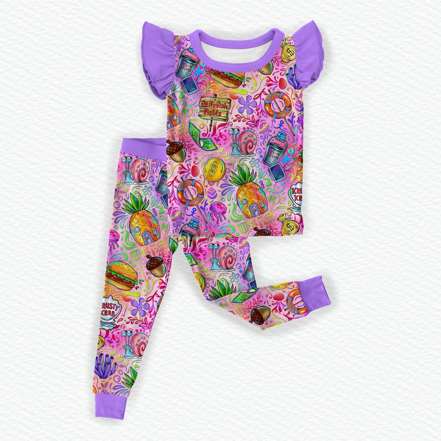 Jelly Fishing! Bamboo Flutter Sleeve Two Piece Pajama Set