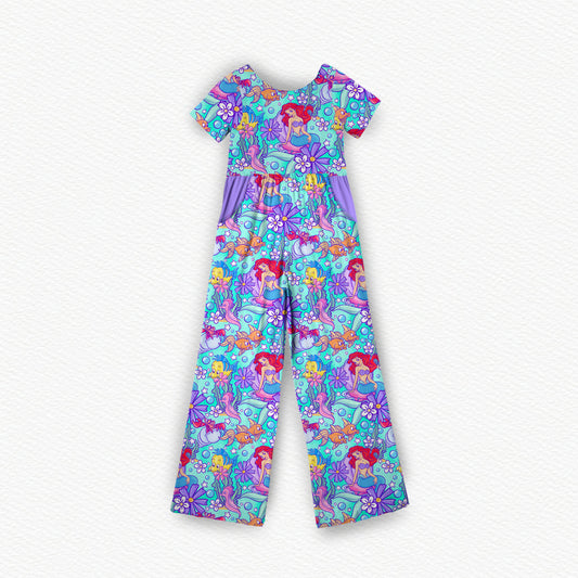 Part of Your World Watercolor Bamboo Wide Leg Romper