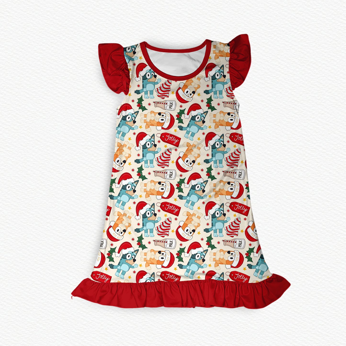 Christmas With The Heelers Flutter Sleeve Bamboo Short Sleeve Nightgown