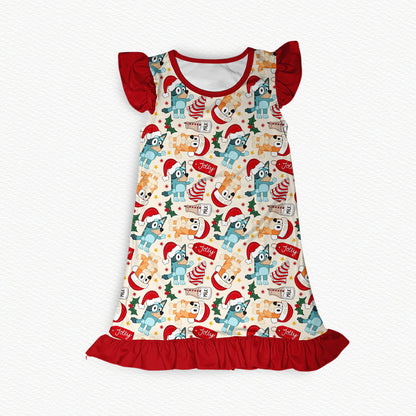 Christmas With The Heelers Flutter Sleeve Bamboo Short Sleeve Nightgown
