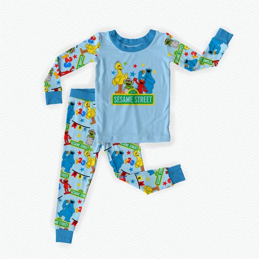 ABC Party BLUE Bamboo Graphic Long Sleeve Two Piece Pajama Set