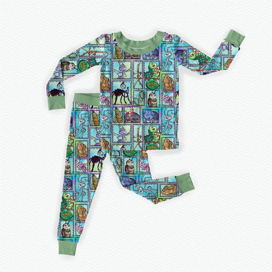 Bugs! Patchwork Bamboo Long Sleeve Two Piece Pajama Set