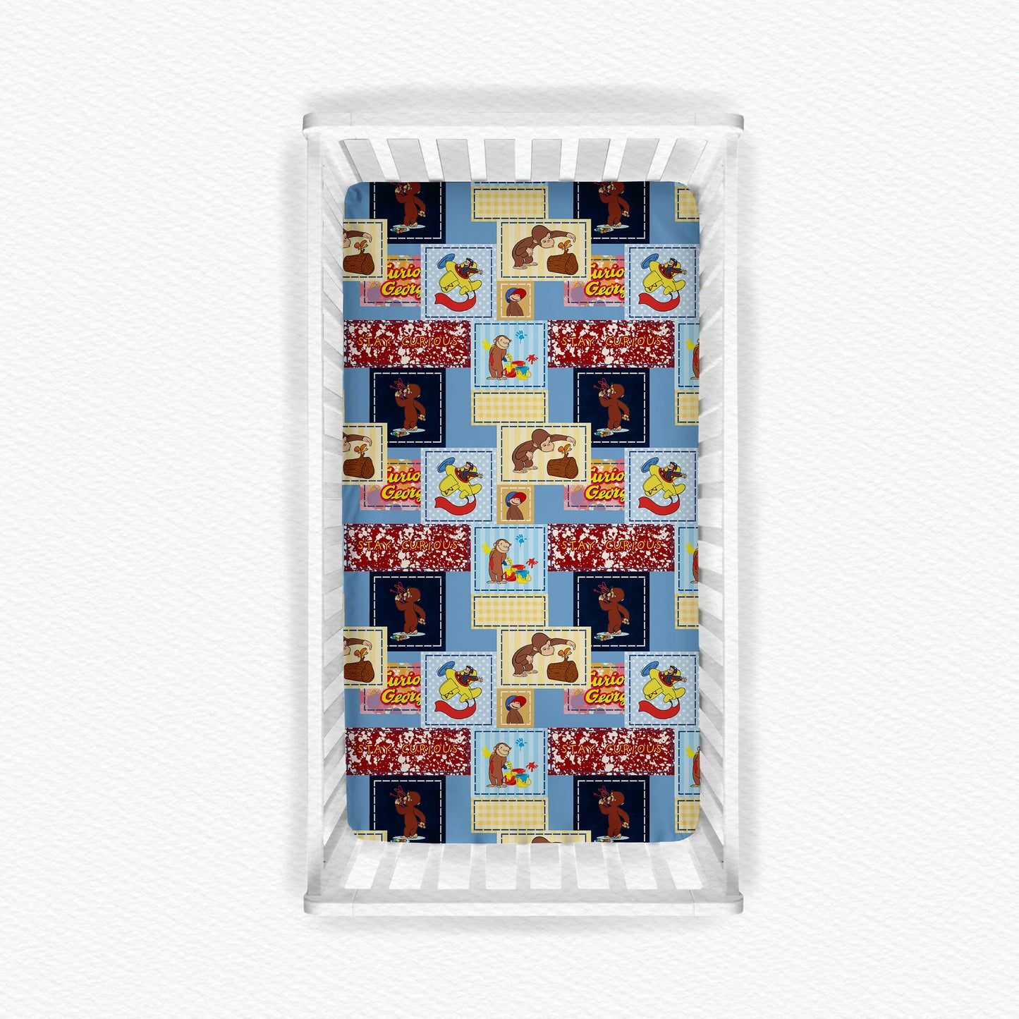 Curious George Patchwork Bamboo Crib Sheet (SHIPPING EARLY JUNE)
