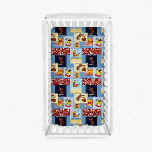 Curious George Patchwork Bamboo Crib Sheet (SHIPPING EARLY JUNE)