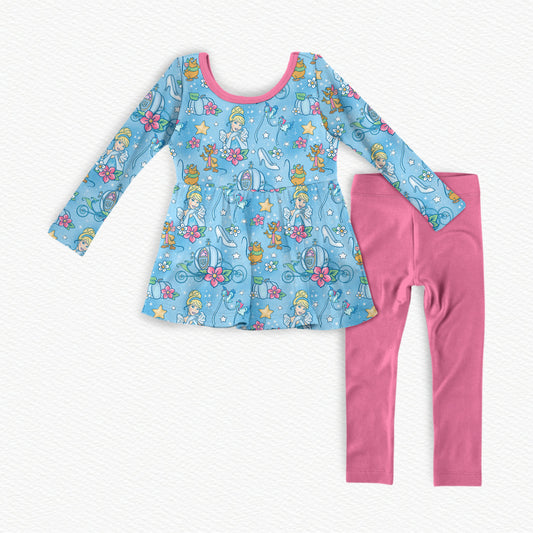 Glass Slipper Watercolor Bamboo Long Sleeve Peplum & Leggings Set