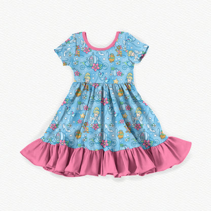 Glass Slipper Watercolor Bamboo Short Sleeve Ruffle Dress