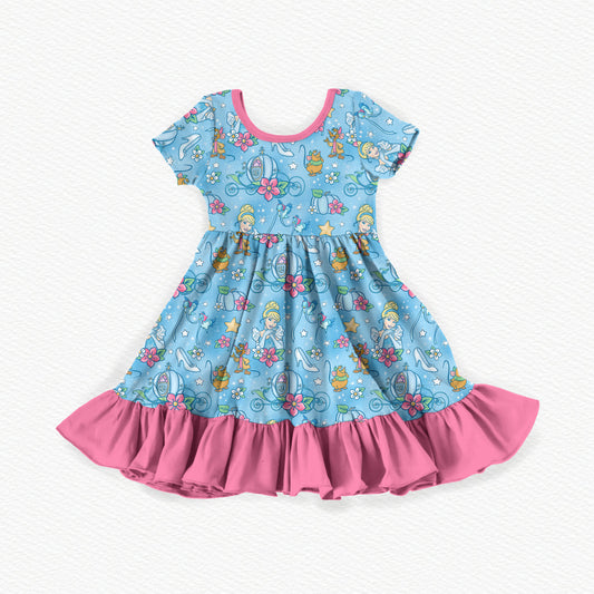 Glass Slipper Watercolor Bamboo Short Sleeve Ruffle Dress