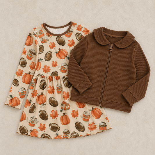 The Britches Box Girls Daywear LONG SLEEVE DRESS & CARDIGAN - Limited Edition Subscription - OCTOBER