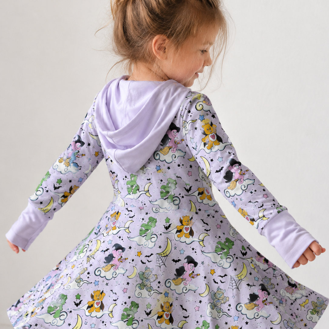 Scaring Is What Counts Bamboo Long Sleeve Hooded Twirl Dress