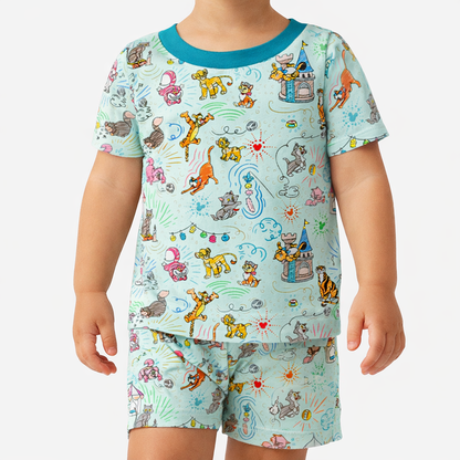 Sketchy Cats Bamboo Short Sleeve & Shorts Two Piece Pajama Set