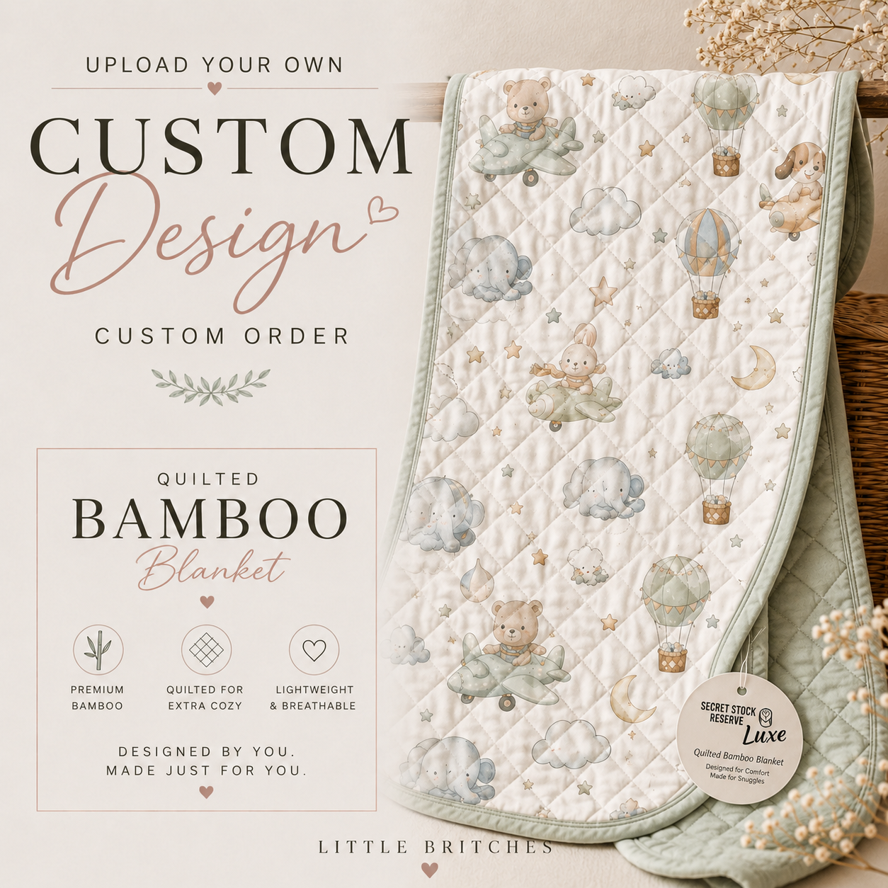 Upload Your Own File | CUSTOM BAMBOO | Quilted Bamboo Blanket