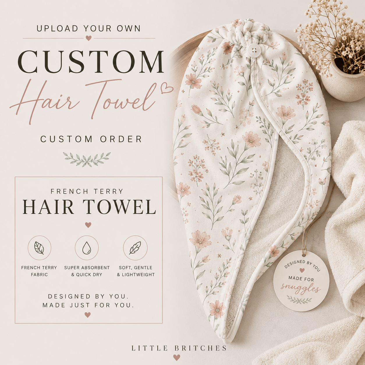 Upload Your Own File | CUSTOM | French Terry Hair Towel