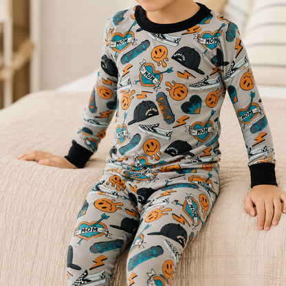 Mama's Skater Boy Bamboo Long Sleeve Two Piece Pajama Set