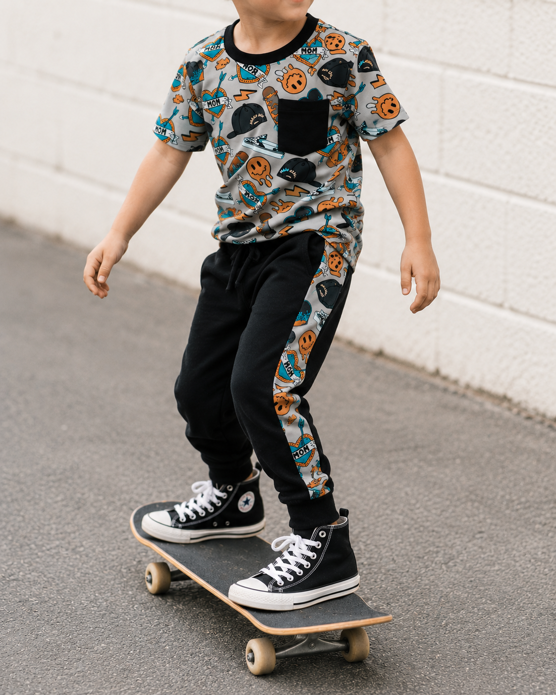 Mama's Skater Boy Bamboo Pocket Tee & Racer Stripe Pants Set