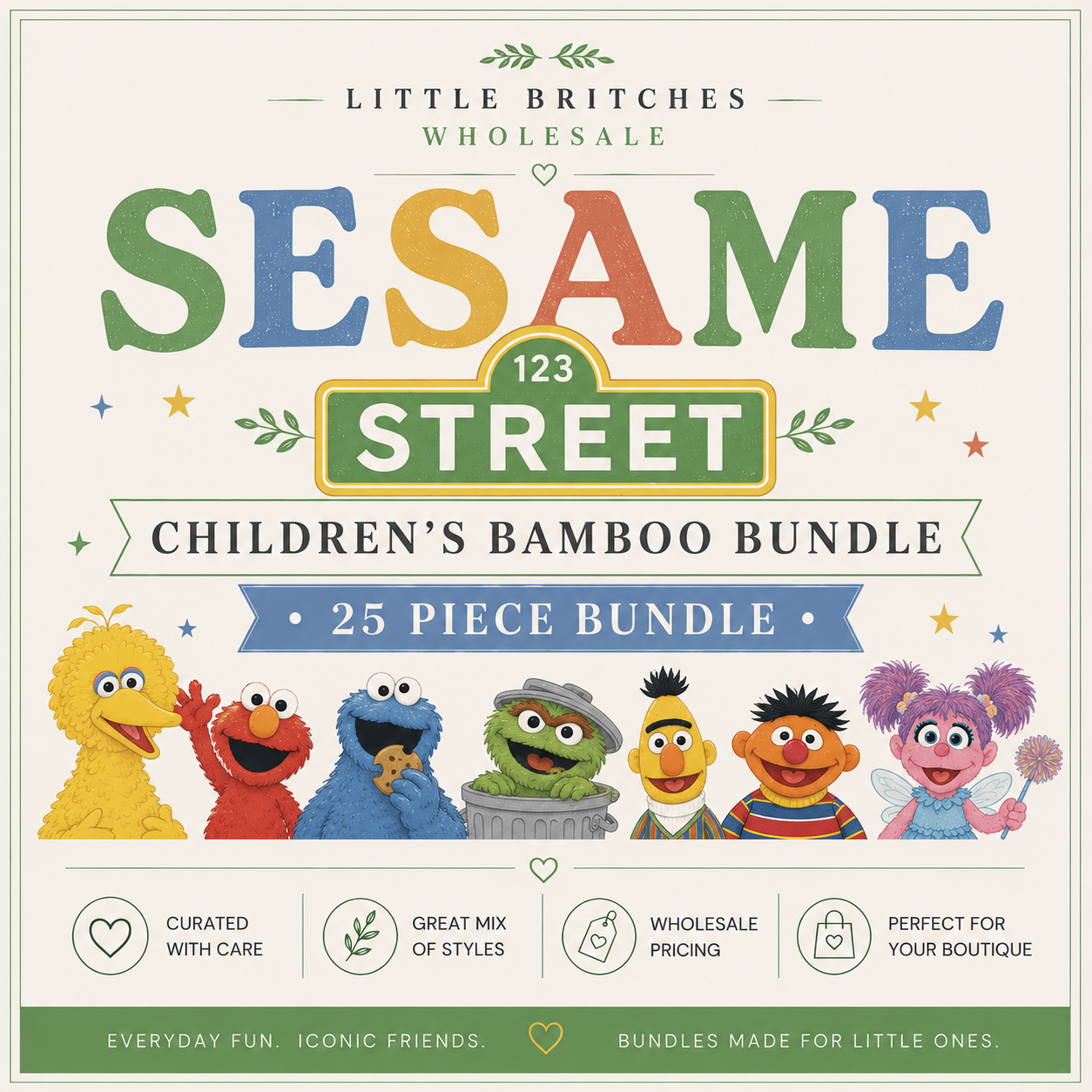 Sesame Street Children's Bamboo Bundle | 25 Piece Wholesale Assortment