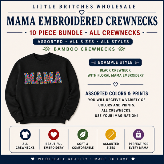 MAMA Embroidered Crewnecks & Tees Bamboo Bundle | 10 Piece Wholesale Assortment