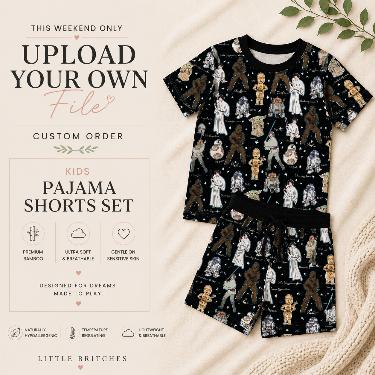 Upload Your Own File | CUSTOM BAMBOO | Bamboo Short Sleeve & Shorts Two Piece Pajama Set