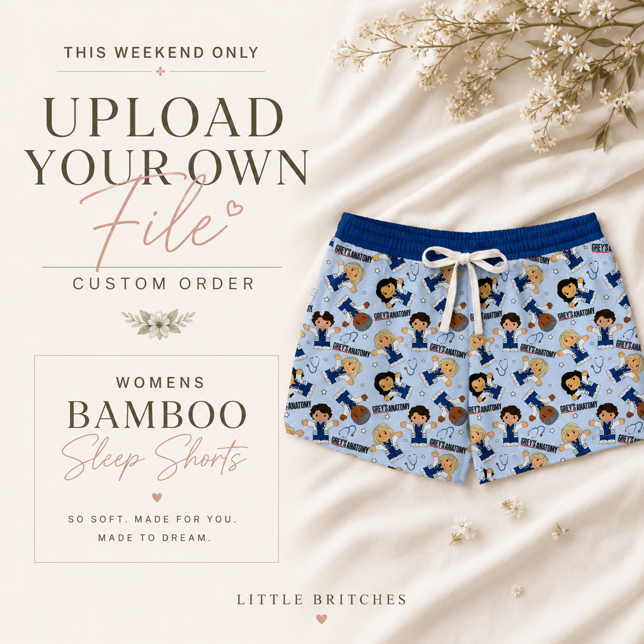 Upload Your Own File | CUSTOM BAMBOO | Bamboo Adult Pajama Shorts