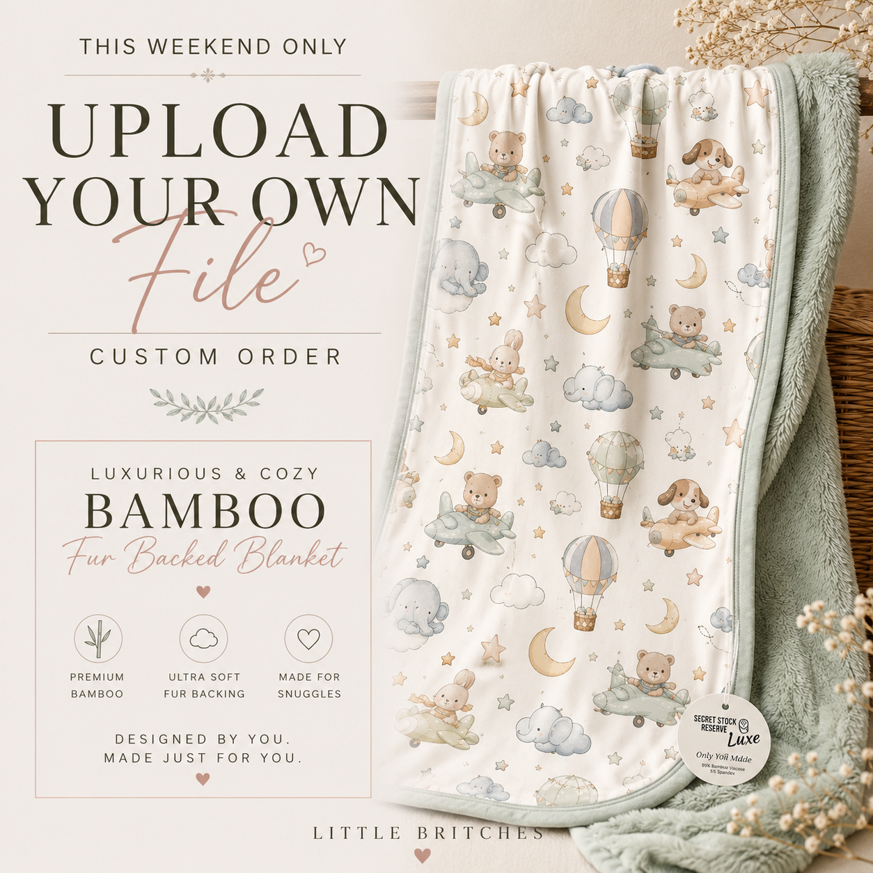 Upload Your Own File | CUSTOM BAMBOO | Fur Backed Bamboo Blanket
