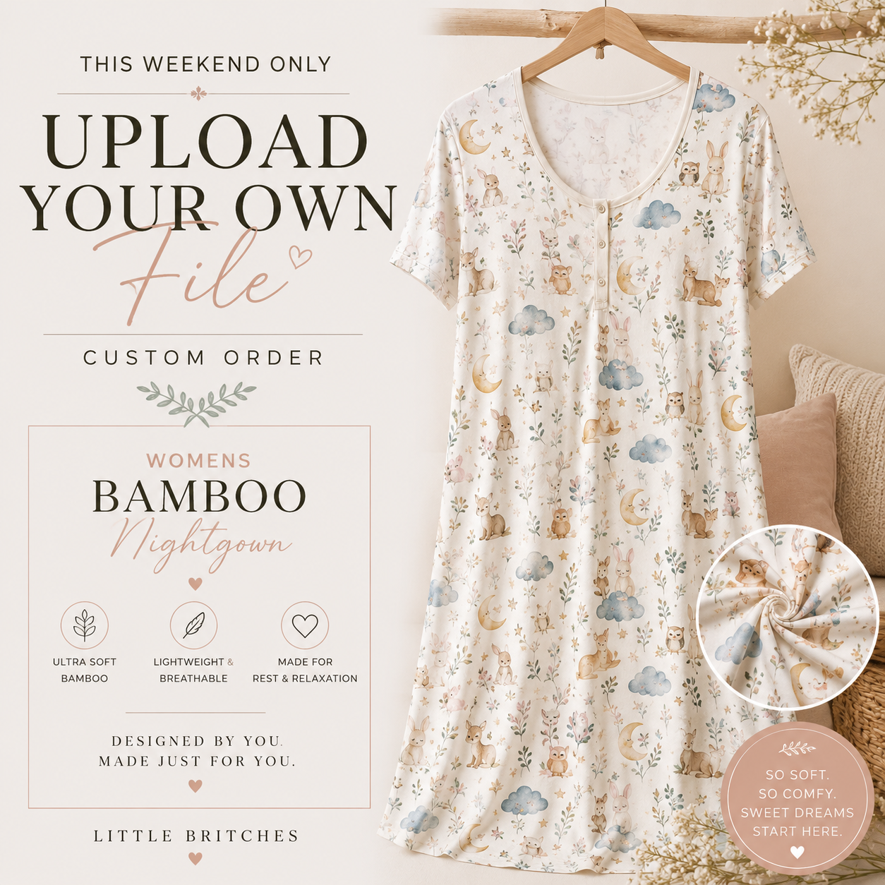 Upload Your Own File | CUSTOM BAMBOO | Bamboo Adult Nightgown