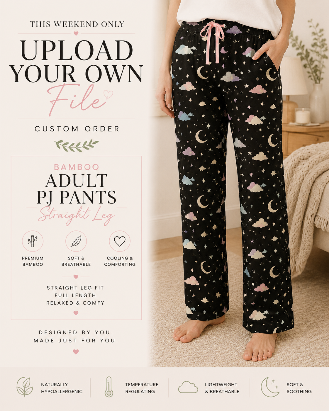 Upload Your Own File | CUSTOM BAMBOO | Bamboo Adult Straight Leg Style Pants