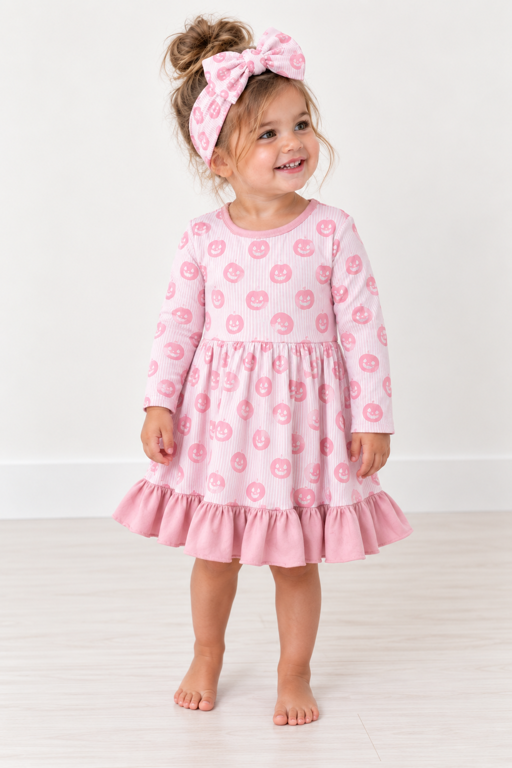 Pretty Little Pumpkins Bamboo Long Sleeve Ruffle Dress