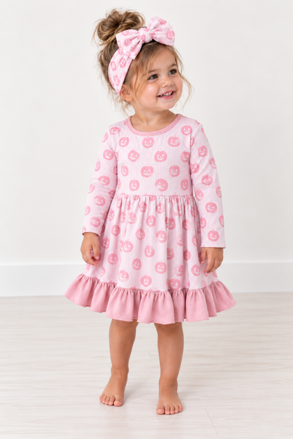 Pretty Little Pumpkins Bamboo Long Sleeve Ruffle Dress