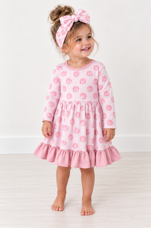 Pretty Little Pumpkins Bamboo Long Sleeve Ruffle Dress