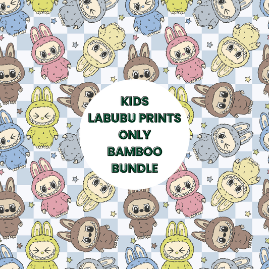 25 Piece Reseller Bamboo Bundles LABUBU Prints ONLY  - Children's Items - Could be seasonal prints! Including Halloween and/or X-mas Labubu