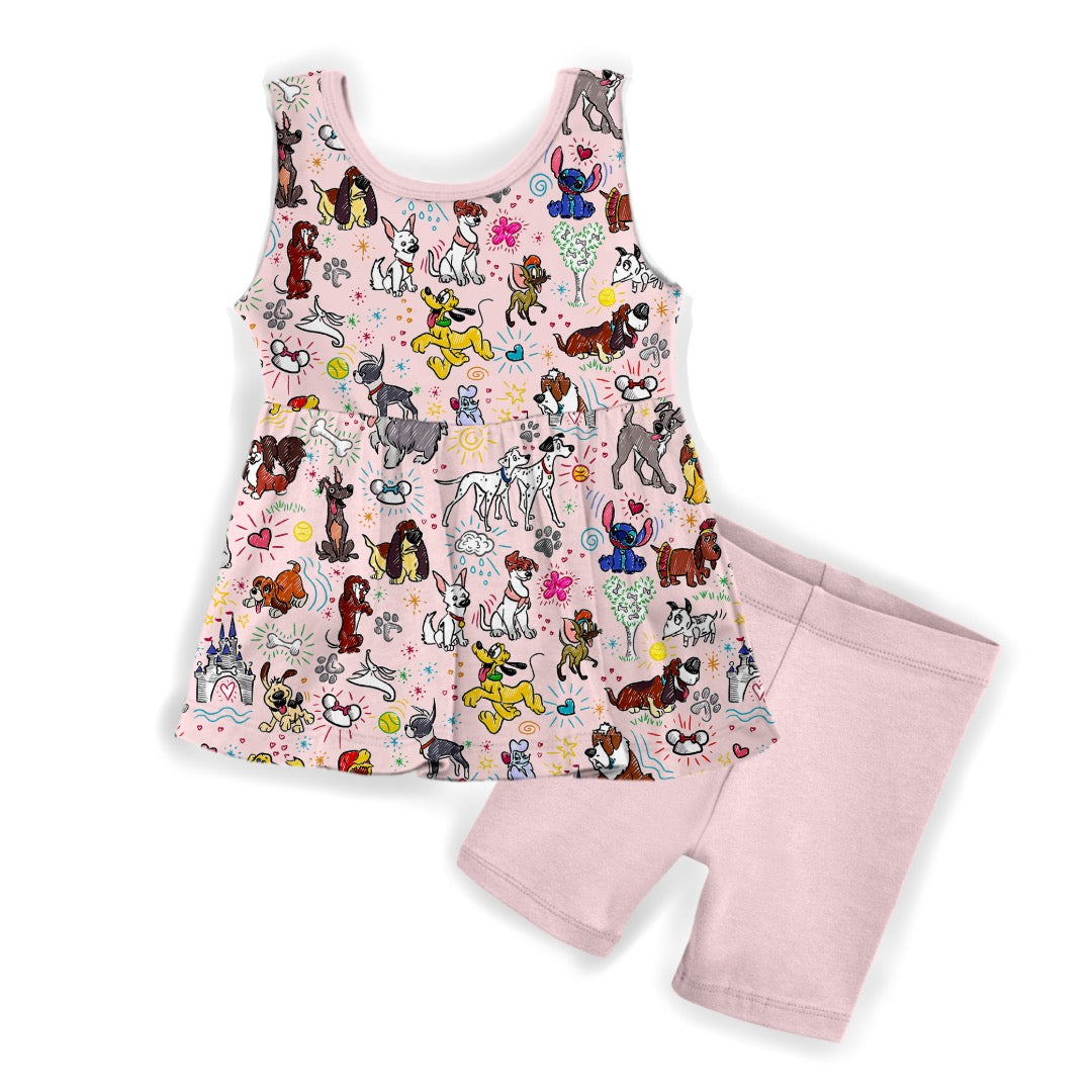 Pink Pups Bamboo Tank Peplum & Shorts Set