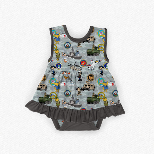 Military Family Bamboo Tank Ruffle Dress Bodysuit