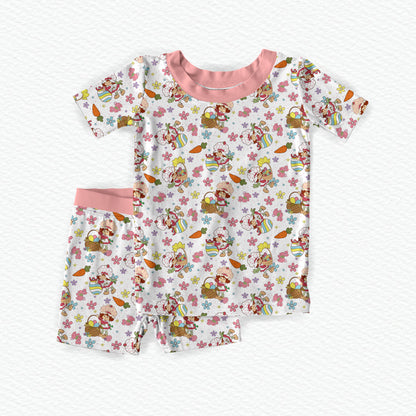 Strawberry Egg Hunt Bamboo Short Sleeve Shorts Two Piece Pajama Set