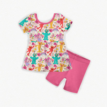 Sunny Florals Bamboo Short Sleeve Peplum & Shorts Set