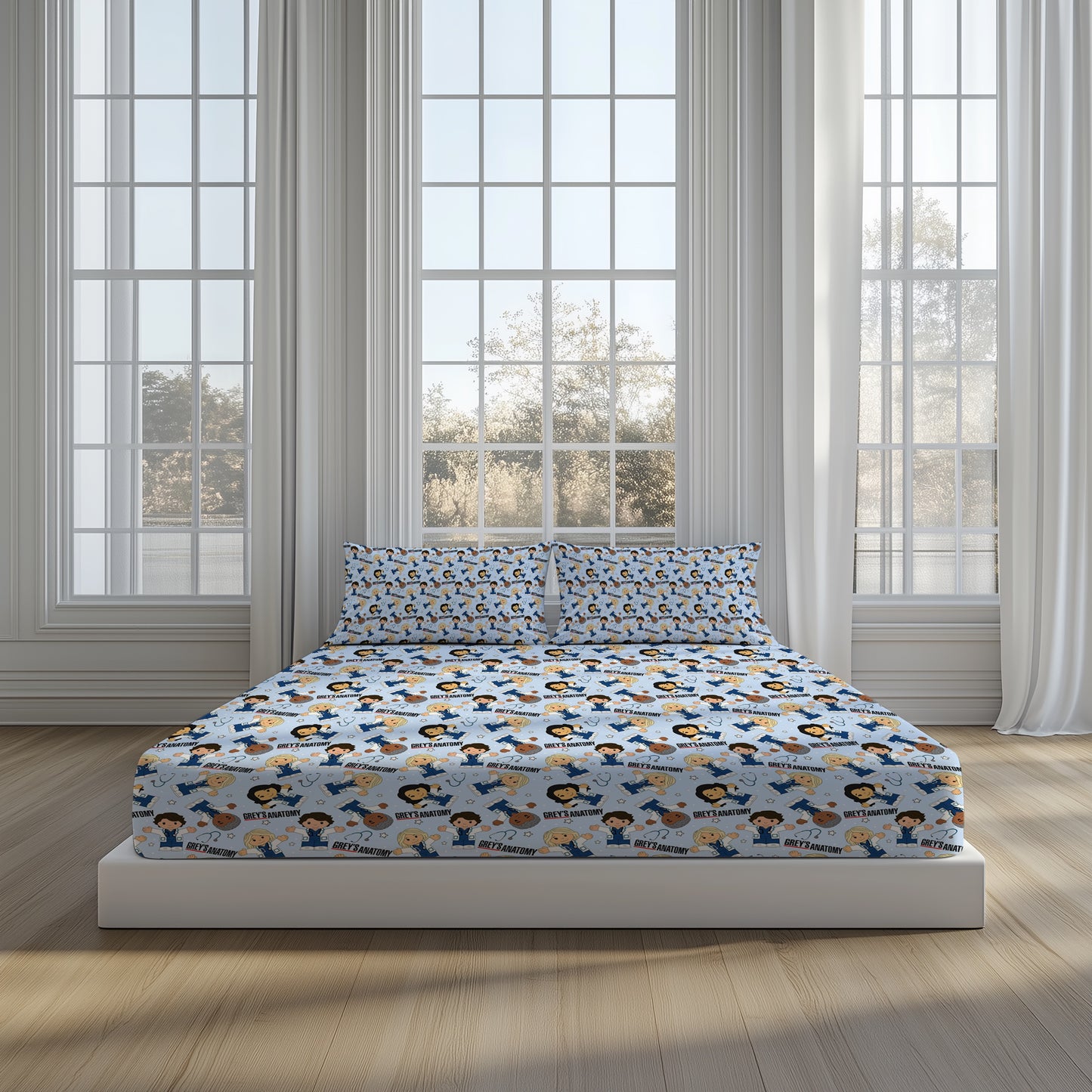 "Pick Me" Tiny People Bamboo King or Queen Fitted Sheet & Set of Two Pillowcase Set