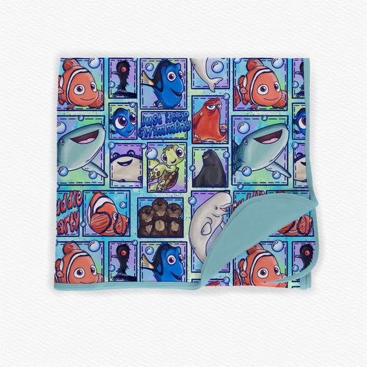 "Just Keep Swimming" Patchwork Bamboo Blanket
