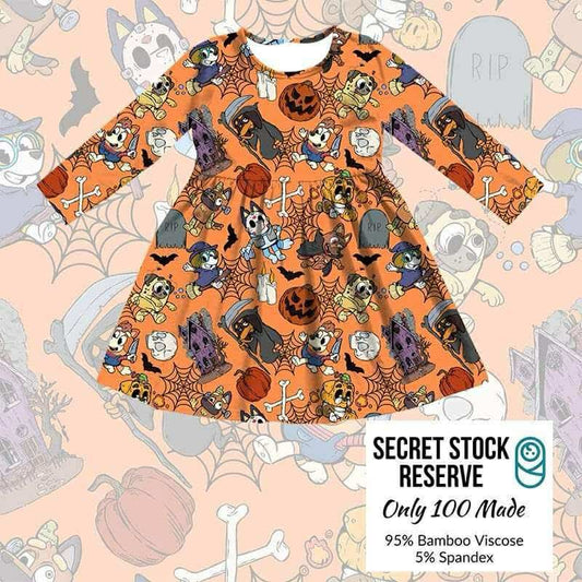 Heeler Halloween Bamboo Long Sleeve Twirl Dress