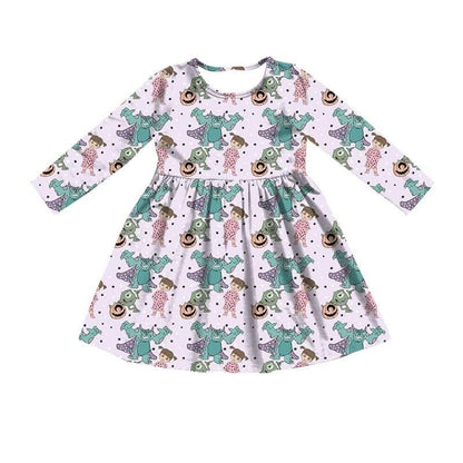 Monsters Halloween Bamboo Long Sleeve Twirl Dress