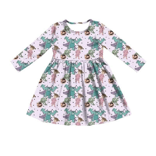 Monsters Halloween Bamboo Long Sleeve Twirl Dress